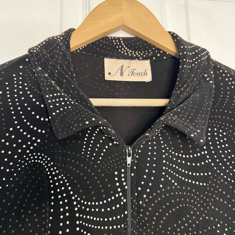 Vintage Touch Women Large Black/White Zipper Jacket Blouse W/pockets Witchy Goth - Picture 4 of 9